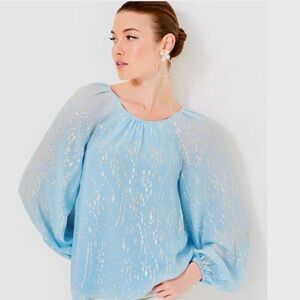 Lilly Pulitzer Light Blue and Silver Blouse NWT
